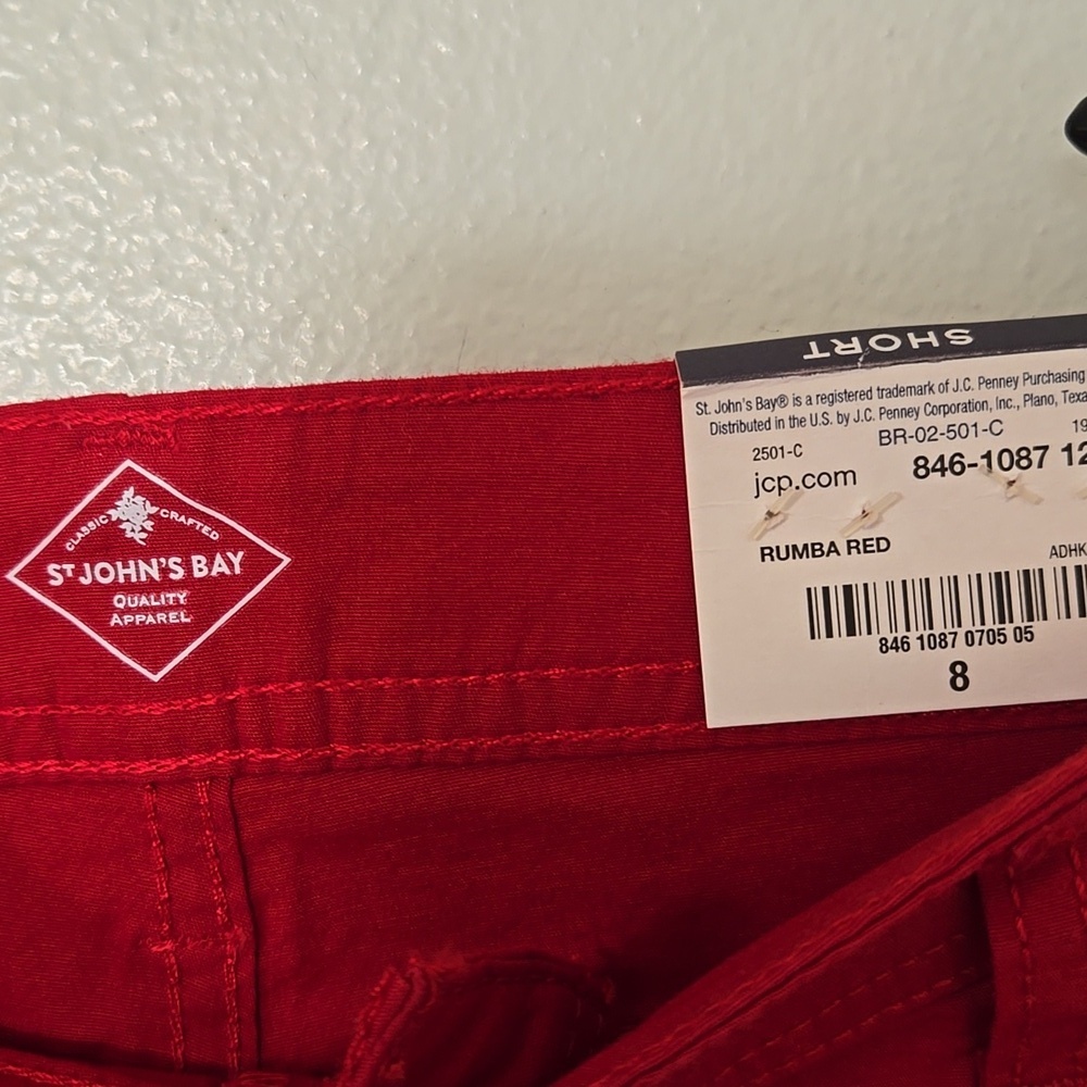 St. John's Bay | NWT Red Cotton Mid Rise Shorts Size 8 - Picture 7 of 9